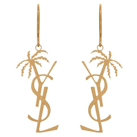 SAINT LAURENT YSL logo monogram palm tree earrings - Picture 1 of 4